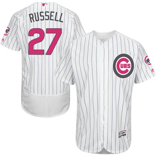 Cubs #27 Addison Russell White(Blue Strip) Flexbase Authentic Collection Mother's Day Stitched MLB Jersey